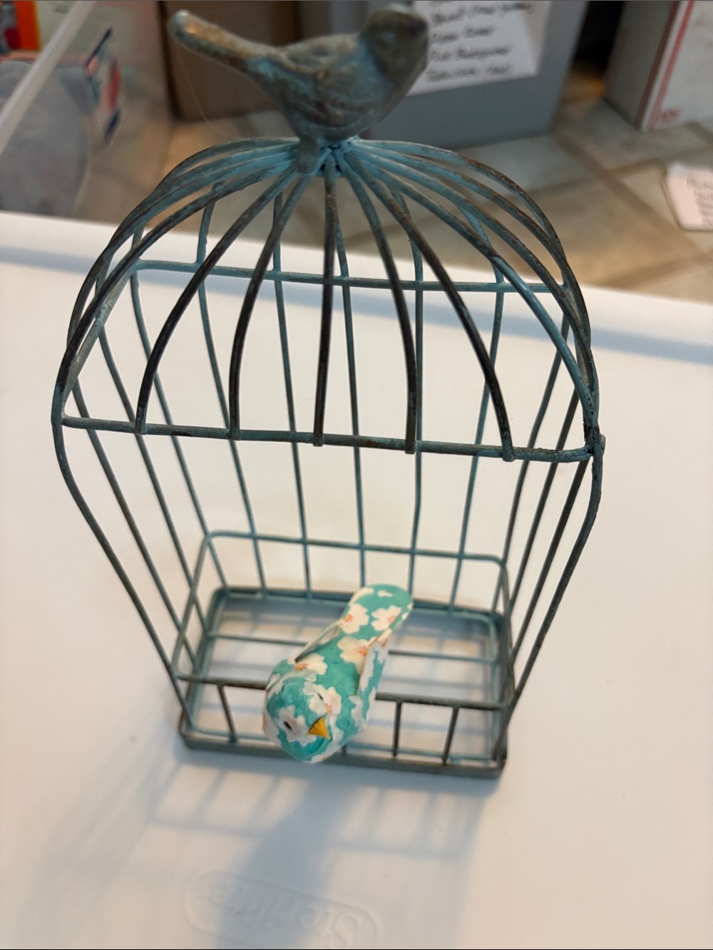 Decorative Teal Bird Cage with Floral Perch - Pets Bird